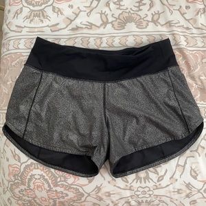 Lululemon shimmer silver speed running shorts